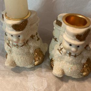 SNOW MEN CANDLE HOLDERS CERAMIC NEW CUTE SNOWMEN